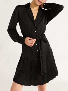 Free Assembly Womens Pleated Mini Shirtdress Long Sleeves Black Soot Medium(8-10